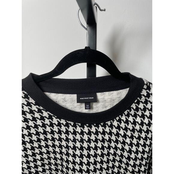 WHO WHAT WEAR Houndstooth Sweater Black White Women's M Crewneck Pullover B&W - Picture 4 of 9